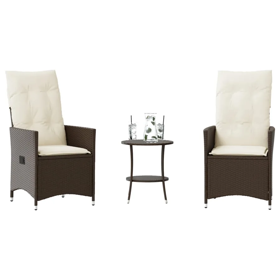 Ensemble de bistro 3 pcs avec coussins marron résine tressée