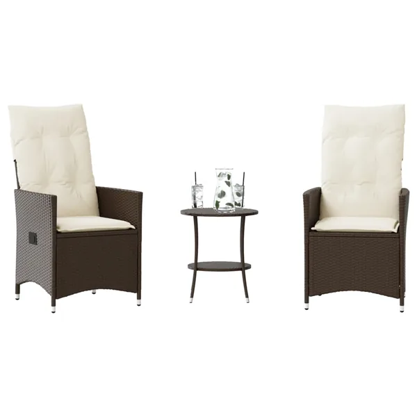 Ensemble de bistro 3 pcs avec coussins marron résine tressée