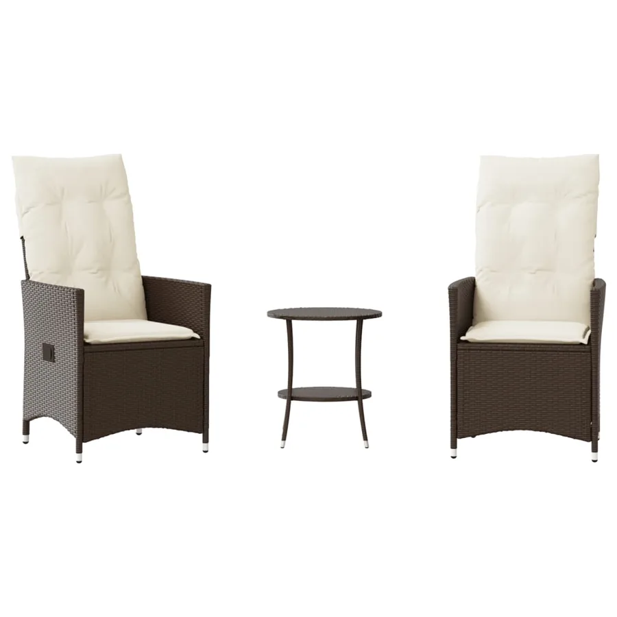 Ensemble de bistro 3 pcs avec coussins marron résine tressée - 2