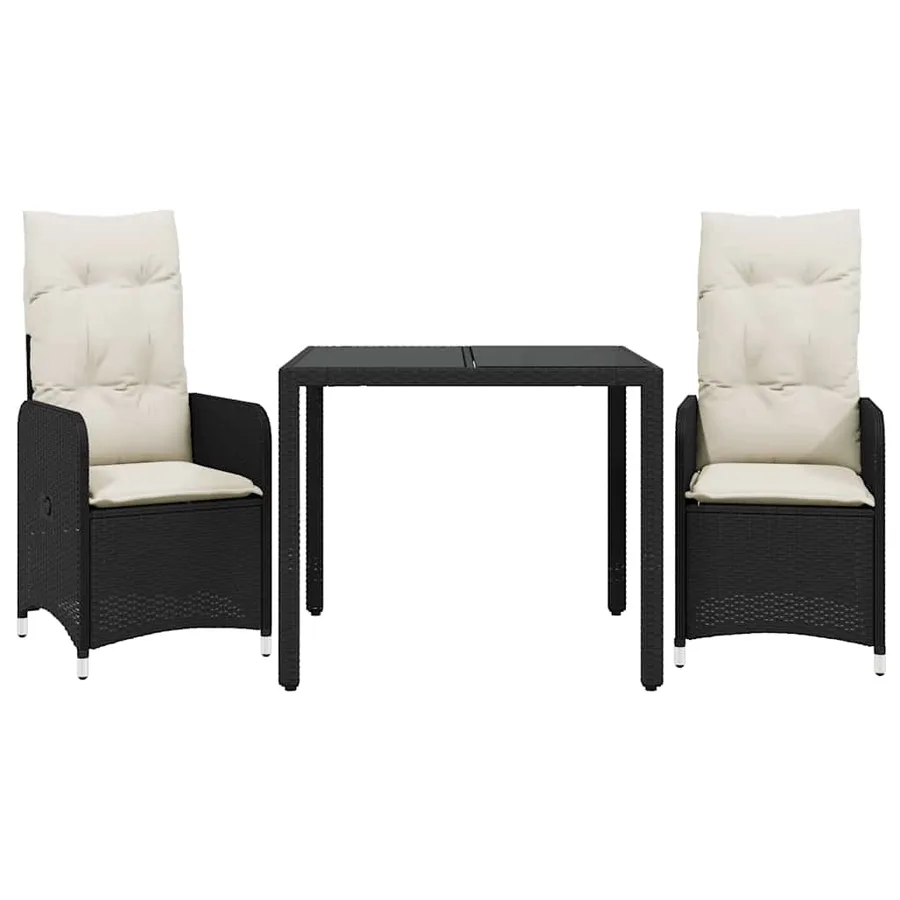 Ensemble de bistro de jardin 3 pcs coussins noir poly rotin - 2