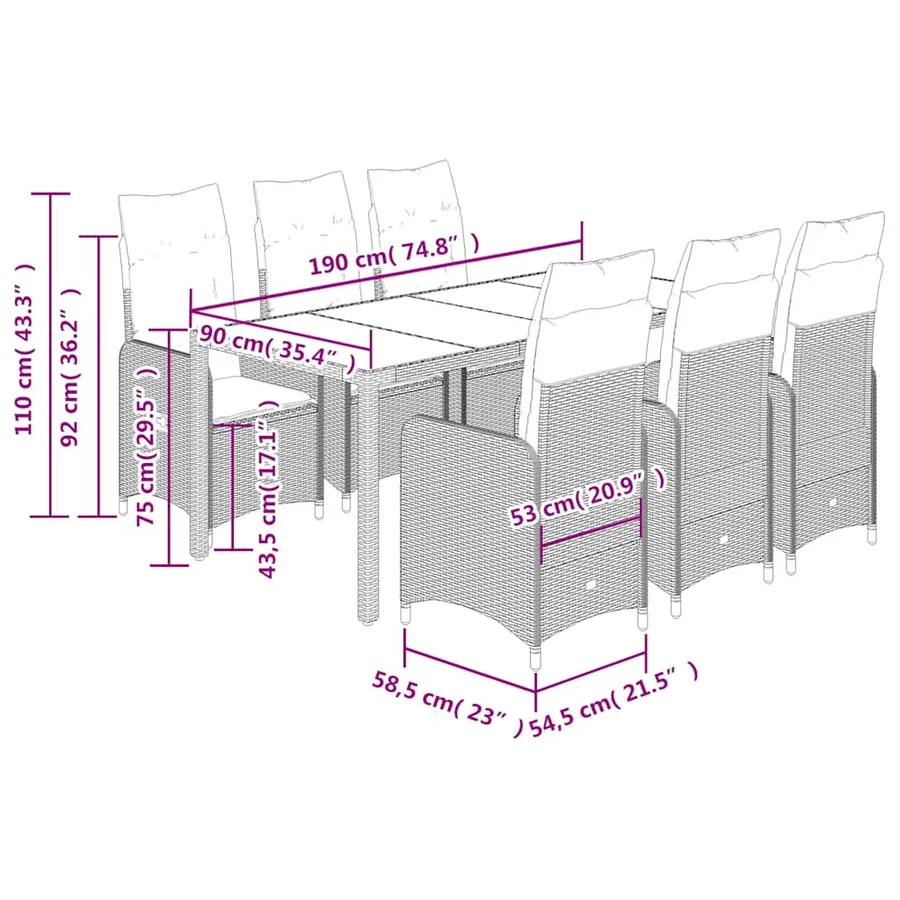 Ensemble de bistro de jardin 7 pcs coussins noir poly rotin - 7