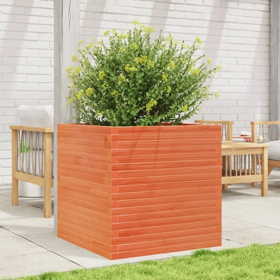 Jardinière cire marron 70x70x68,5 cm bois de pin massif - 3
