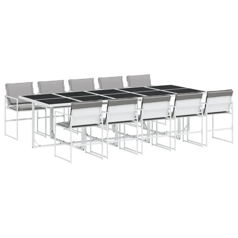 Ensemble à manger de jardin avec coussins 11pcs blanc textilène - 2