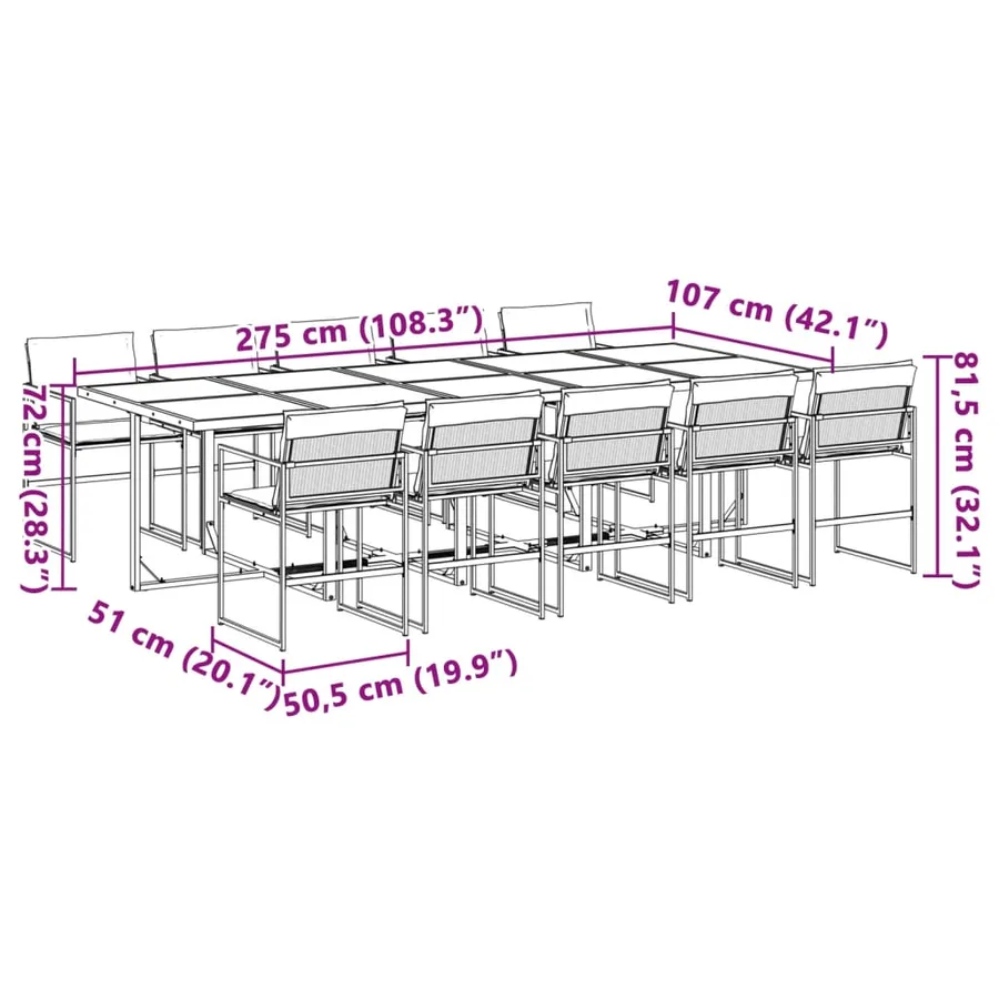 Ensemble à manger de jardin avec coussins 11pcs blanc textilène - 9