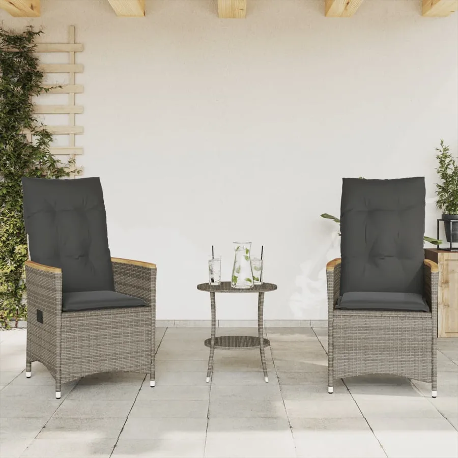 Ensemble de bistro 3 pcs avec coussins gris résine tressée - 3