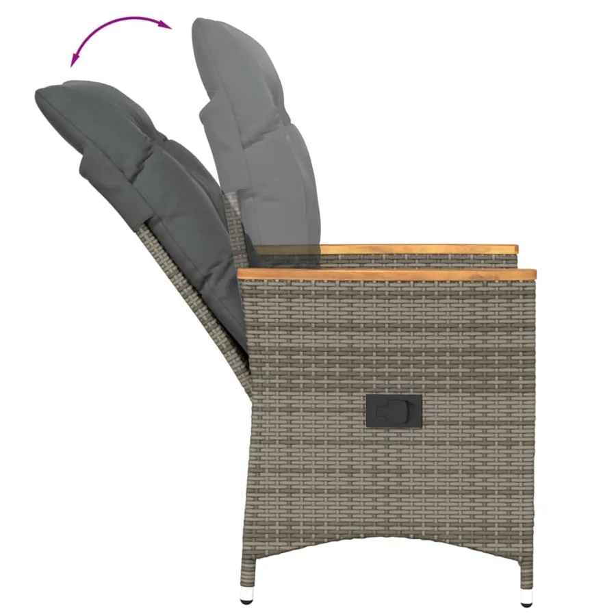 Ensemble de bistro 3 pcs avec coussins gris résine tressée - 5