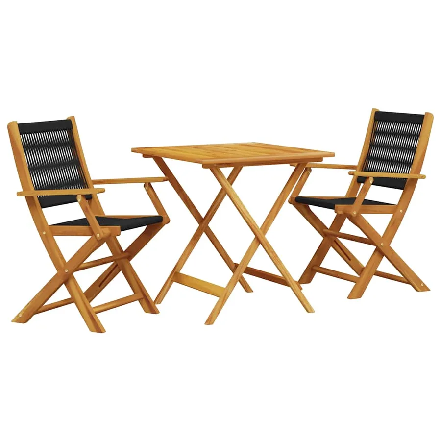Ensemble de bistro 3 pcs noir polypropylène et bois massif - 2