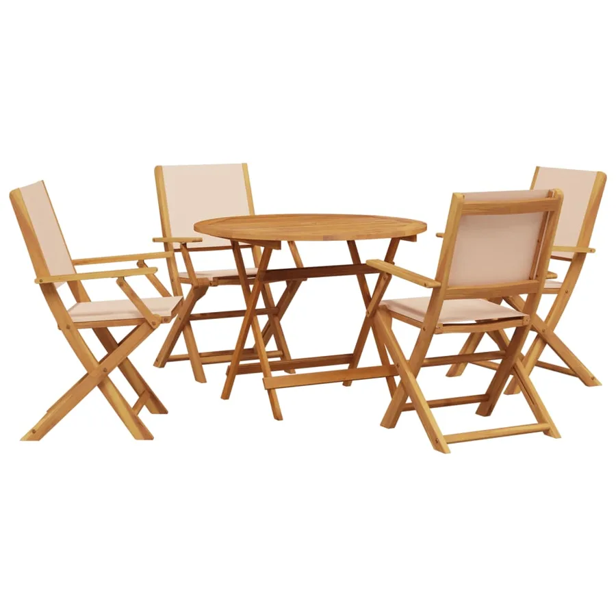 Ensemble à manger de jardin 5 pcs beige tissu et bois massif - 2