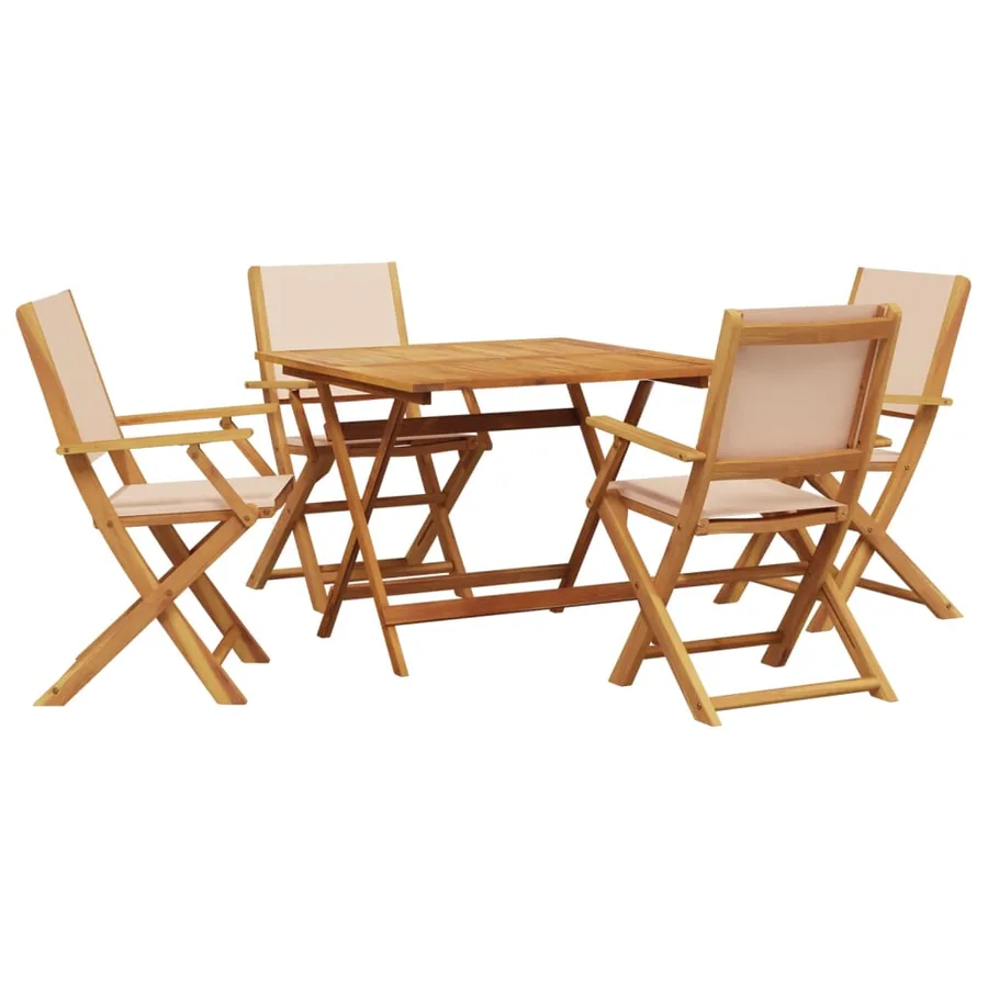 Ensemble à manger de jardin 5 pcs beige tissu et bois massif - 2