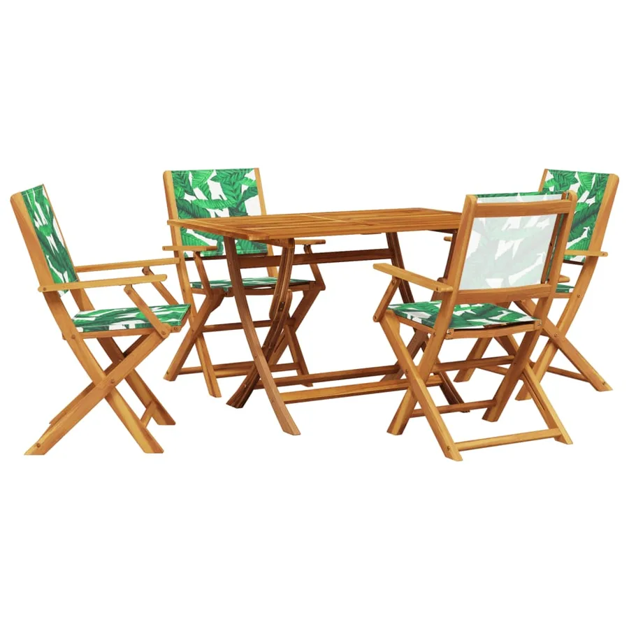 Ensemble à manger de jardin 5 pcs motif de feuilles tissu bois - 2