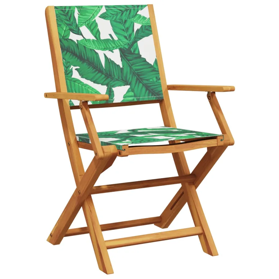 Ensemble à manger de jardin 5 pcs motif de feuilles tissu bois - 3