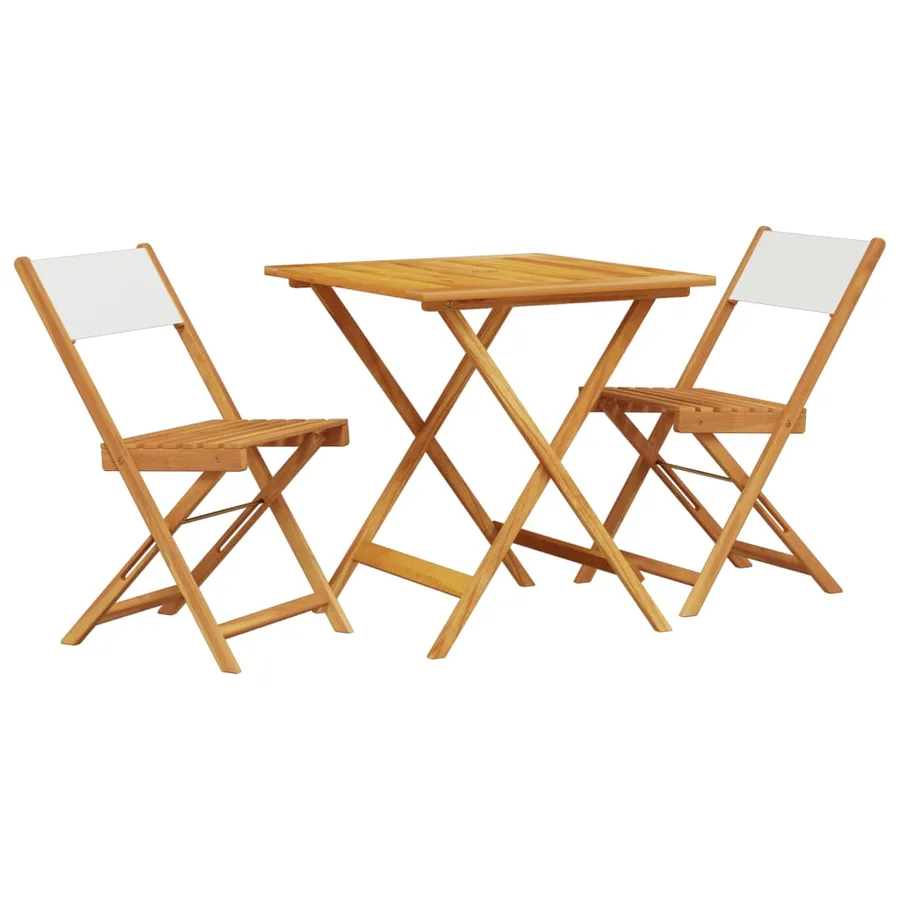 Ensemble de bistro 3 pcs blanc crème tissu et bois massif - 2
