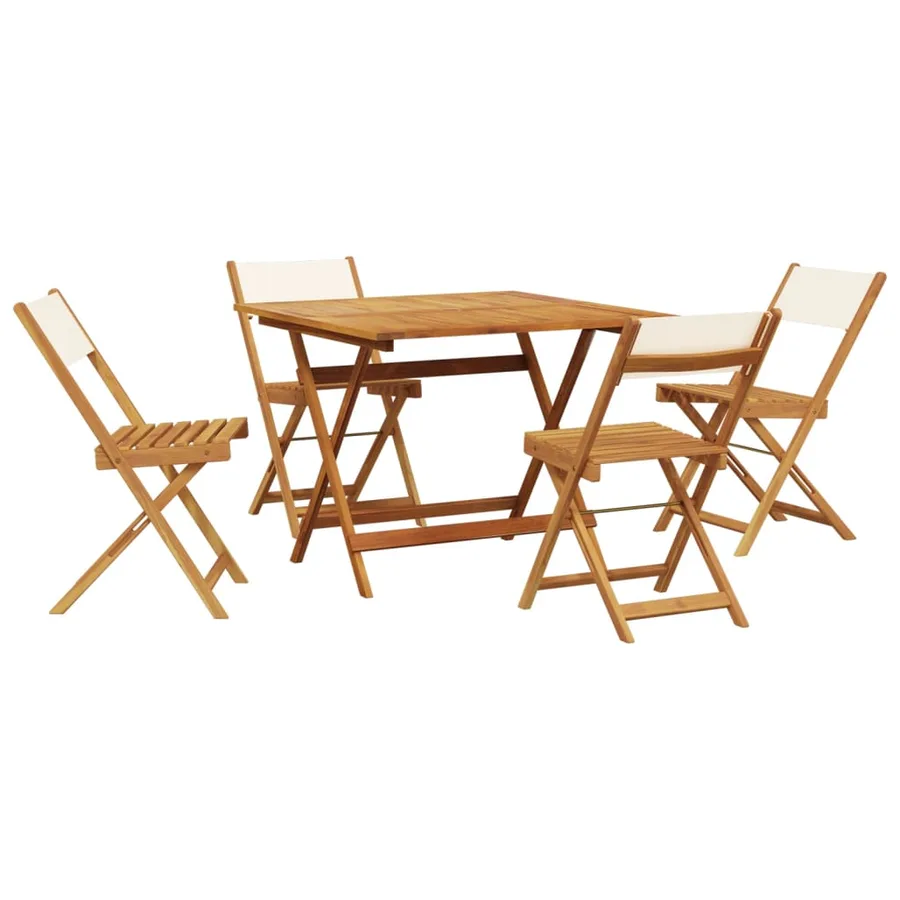 Ensemble à manger de jardin 5 pcs blanc crème tissu bois massif - 2