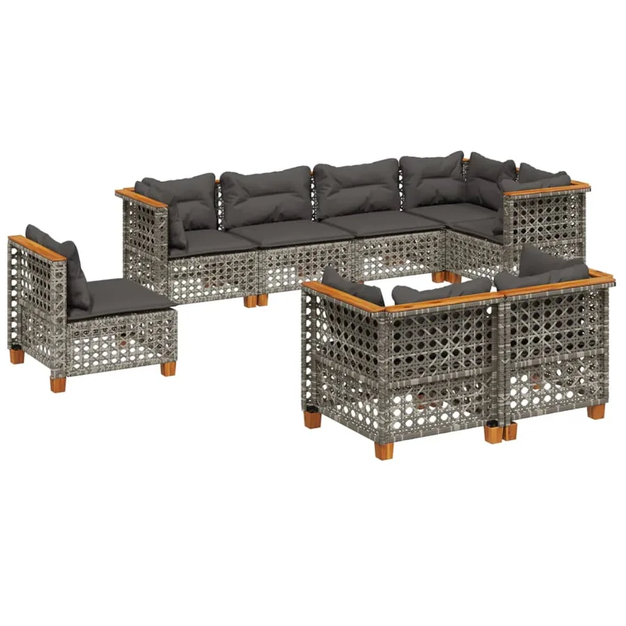 Salon de jardin 8 pcs avec coussins gris résine tressée - 2