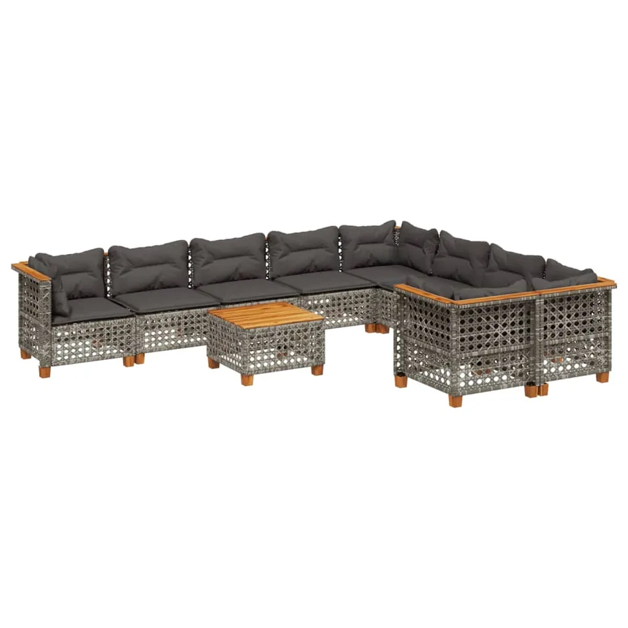 Salon de jardin avec coussins 10 pcs gris résine tressée - 2