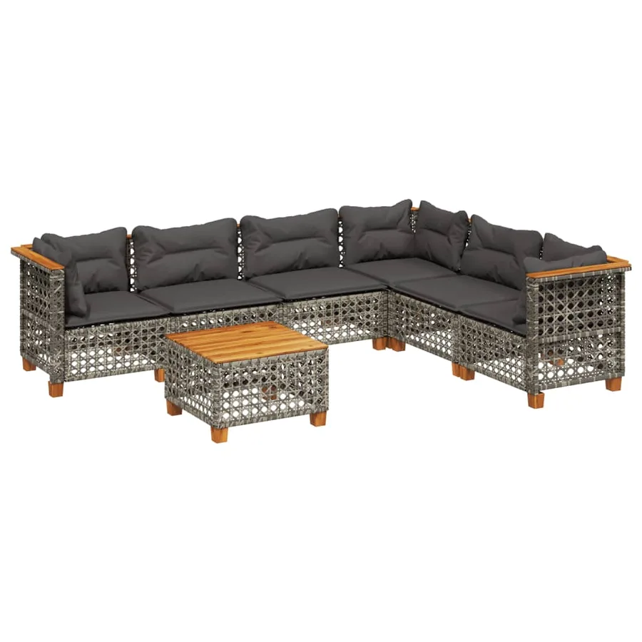 Salon de jardin avec coussins 7 pcs gris résine tressée - 2