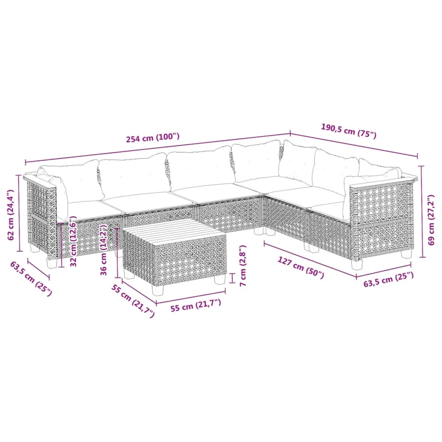 Salon de jardin avec coussins 7 pcs gris résine tressée - 8