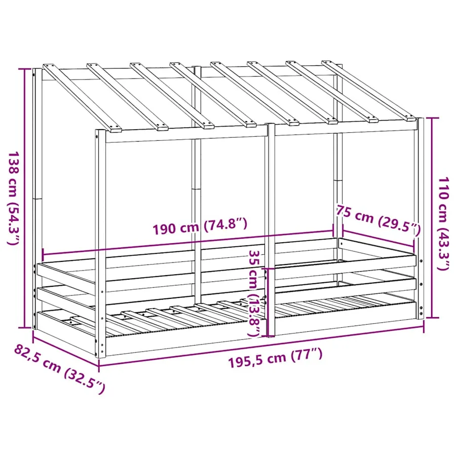 Lit pour enfants sans matelas blanc 75x190 cm bois pin massif - 9