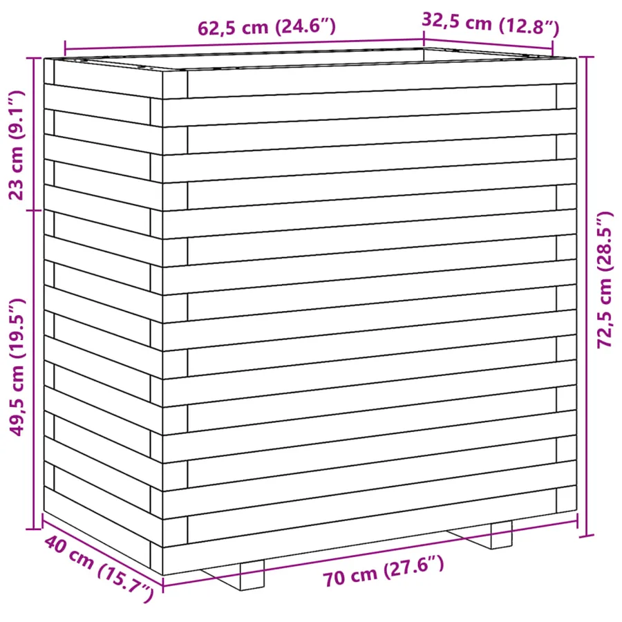 Jardinière blanc 70x40x72,5 cm bois de pin massif - 10