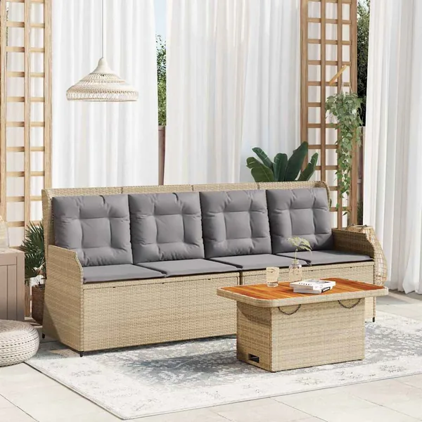 Salon de jardin avec coussins 3 pcs beige résine tressée