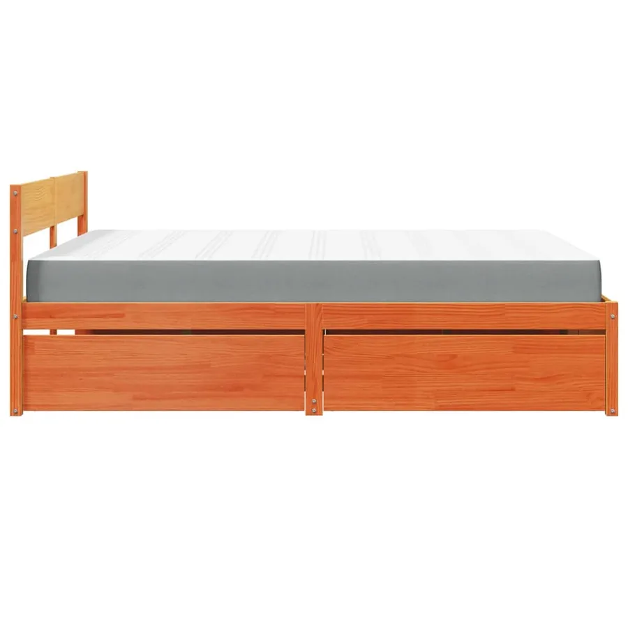 Lit avec tiroirs/matelas cire marron 160x200 cm bois massif pin - 5