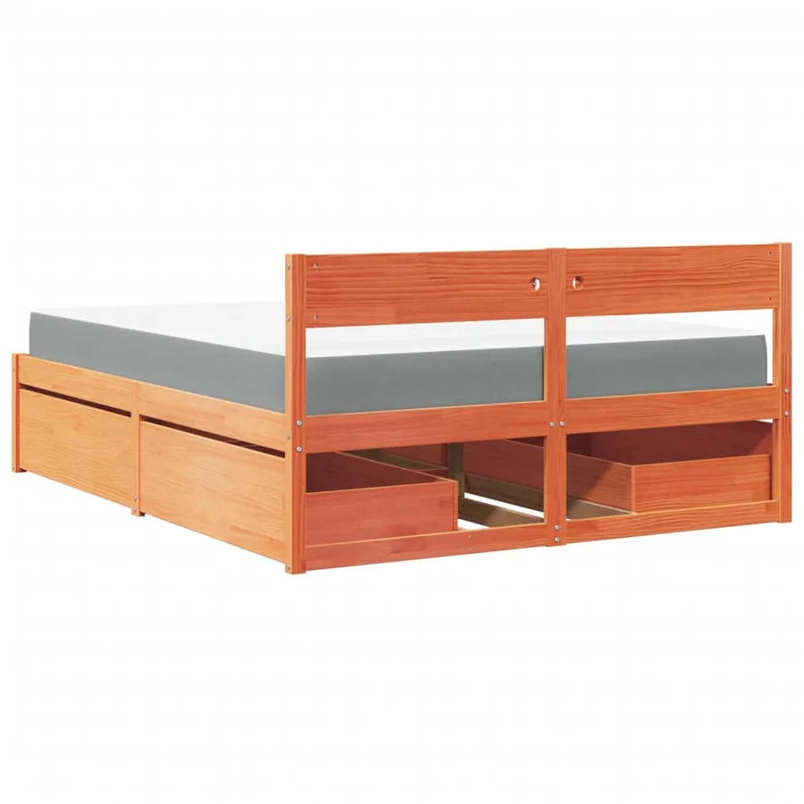 Lit avec tiroirs/matelas cire marron 160x200 cm bois massif pin - 6