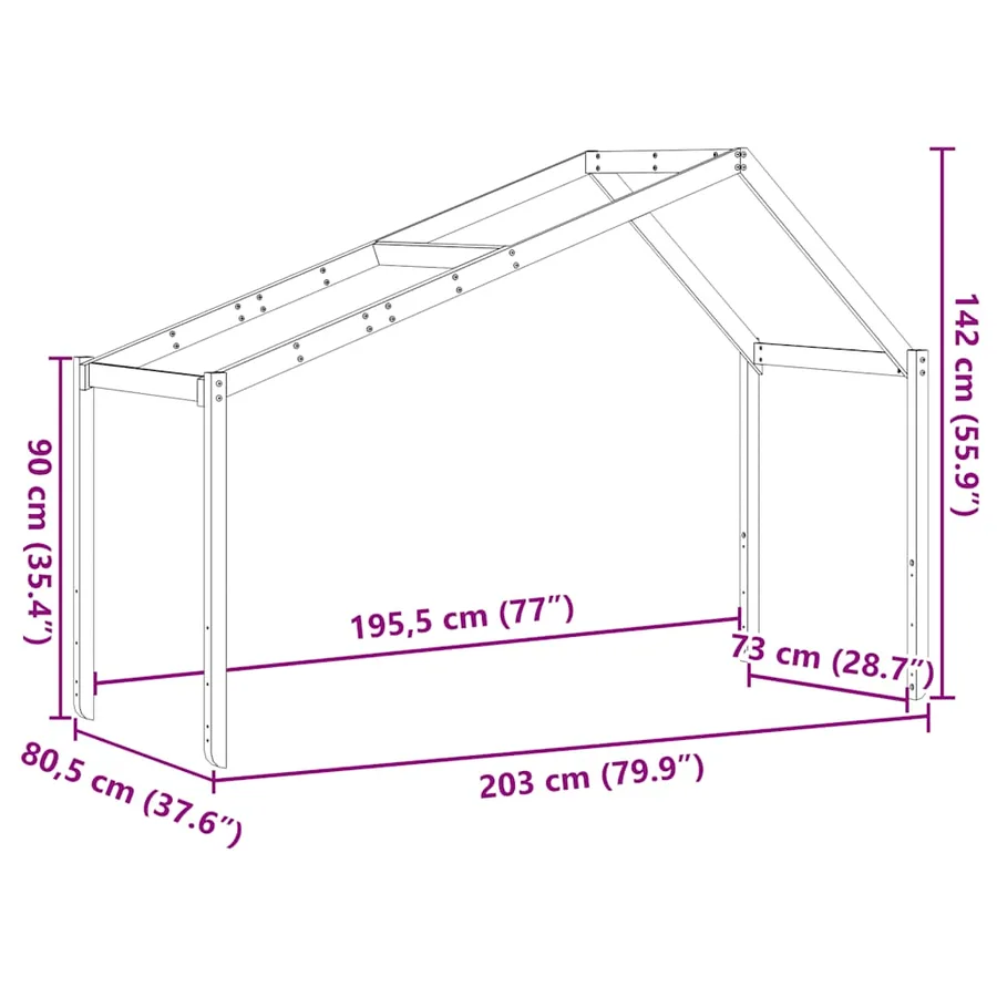 Toit de lit pour enfants 203x80,5x142 cm bois de pin massif - 9