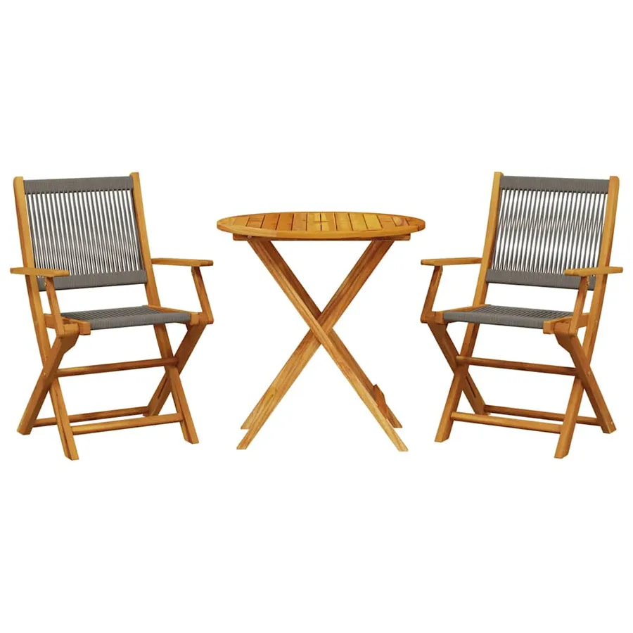 Ensemble de bistro 3 pcs gris polypropylène et bois massif - 2
