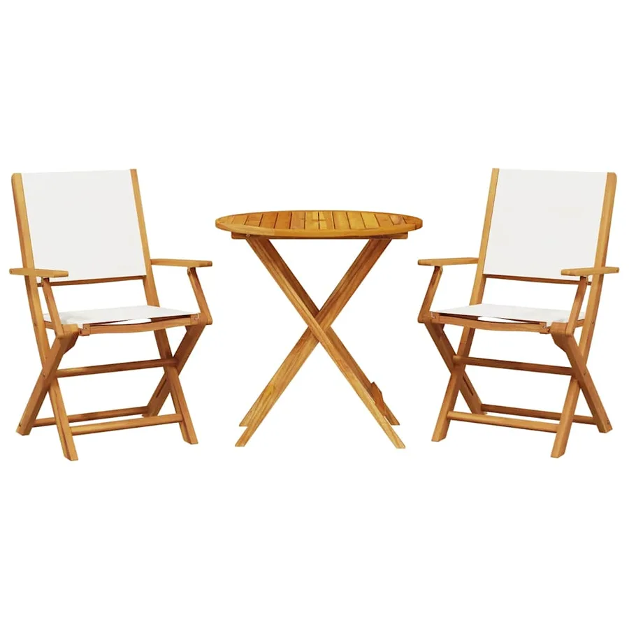 Ensemble de bistro 3 pcs blanc crème tissu et bois massif - 2