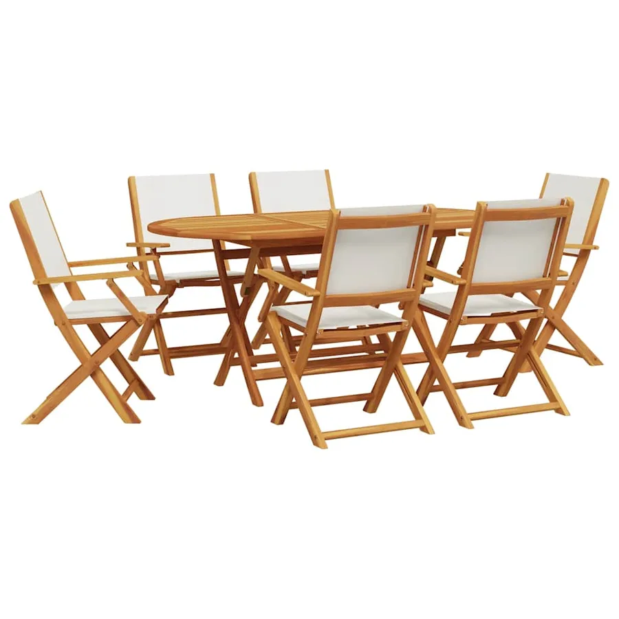 Ensemble à manger de jardin 7 pcs blanc crème tissu bois massif - 2