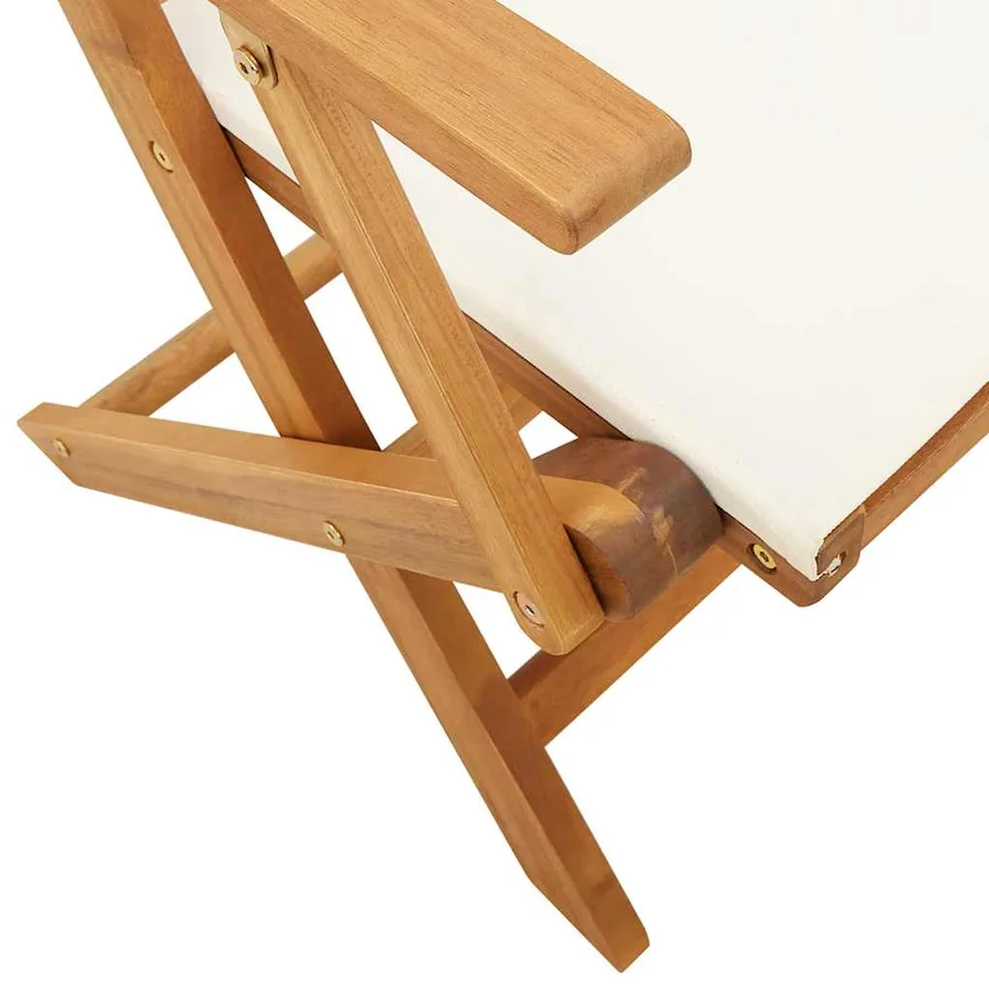 Ensemble à manger de jardin 7 pcs blanc crème tissu bois massif - 9