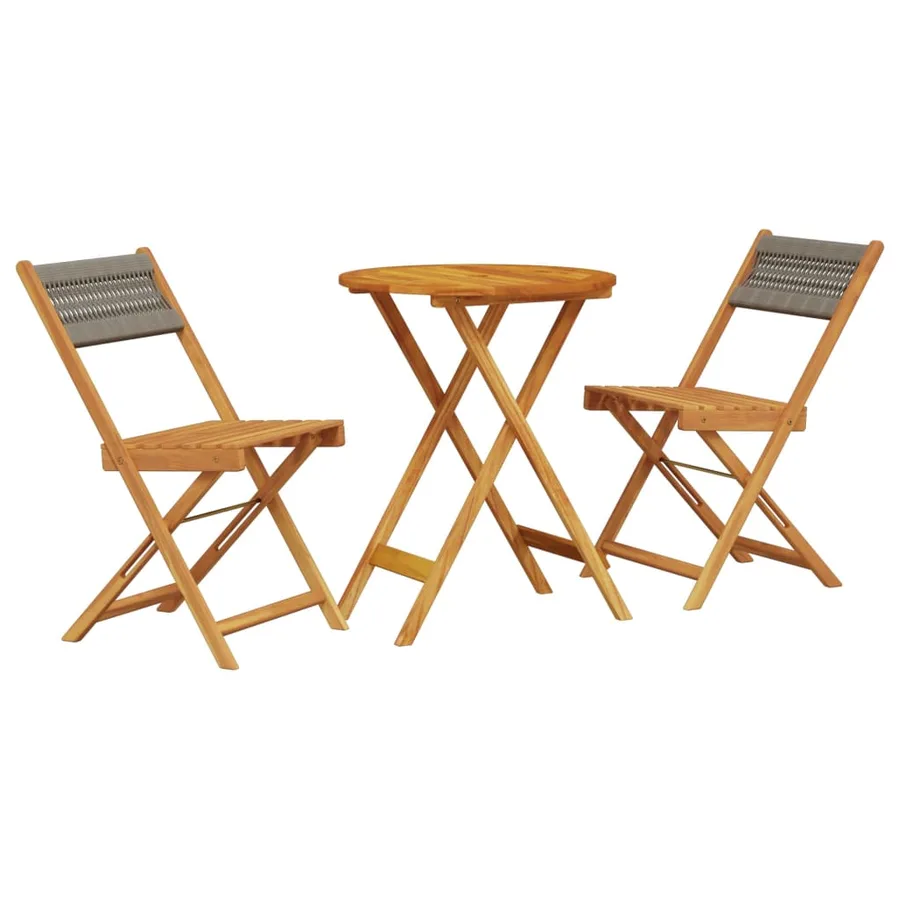 Ensemble de bistro 3 pcs gris polypropylène et bois massif - 2