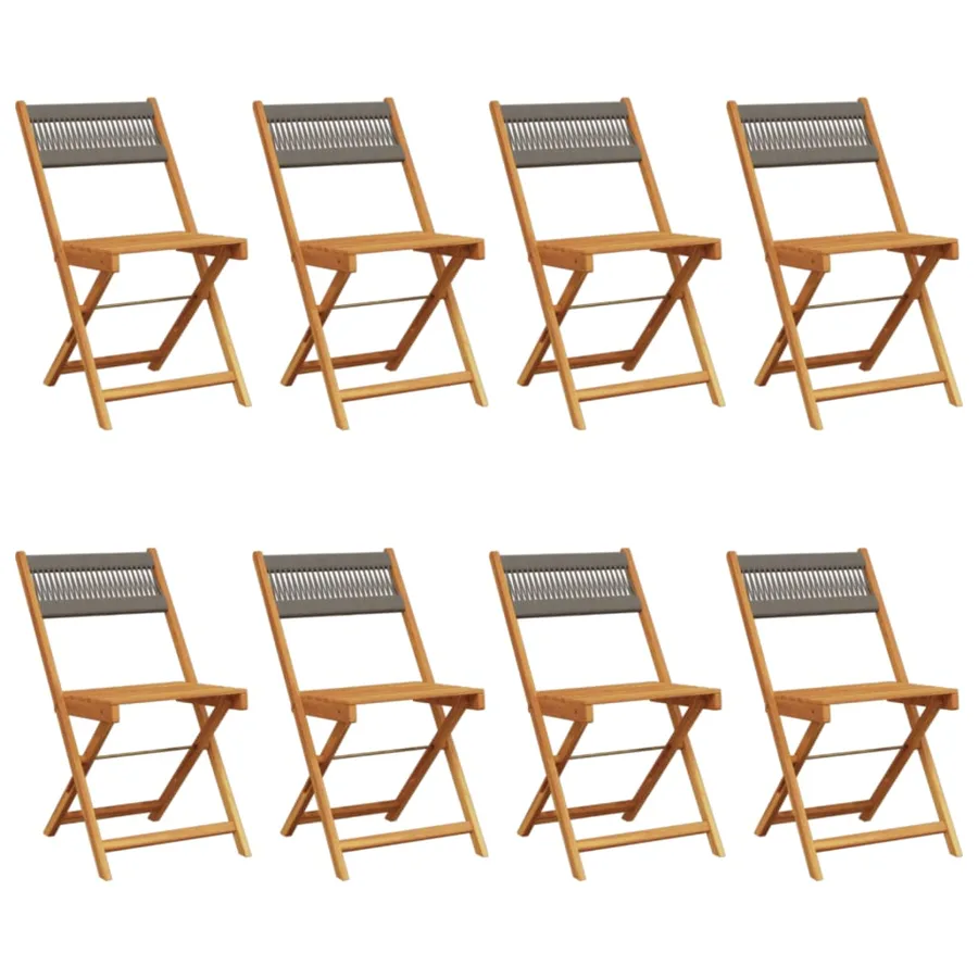 Chaises de jardin pliables lot de 8 gris bois d'acacia massif - 2