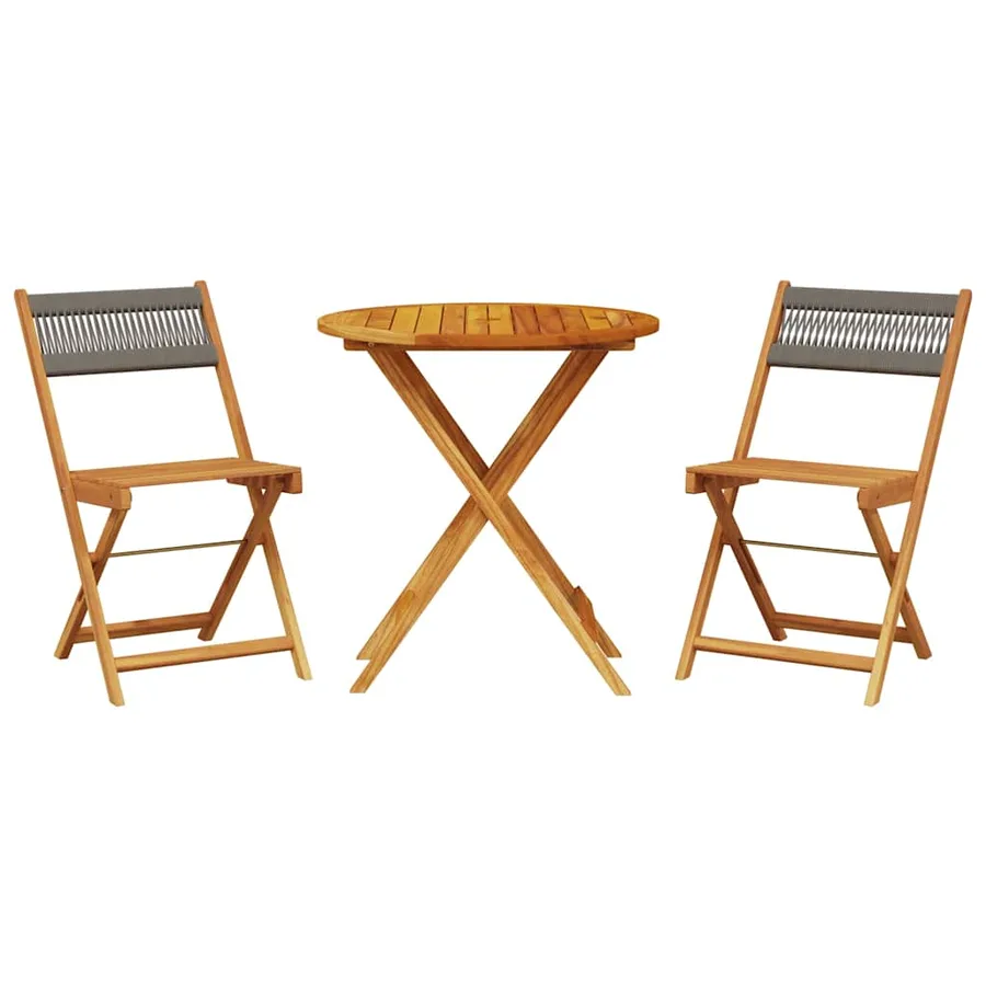 Ensemble de bistro 3 pcs gris polypropylène et bois massif - 2