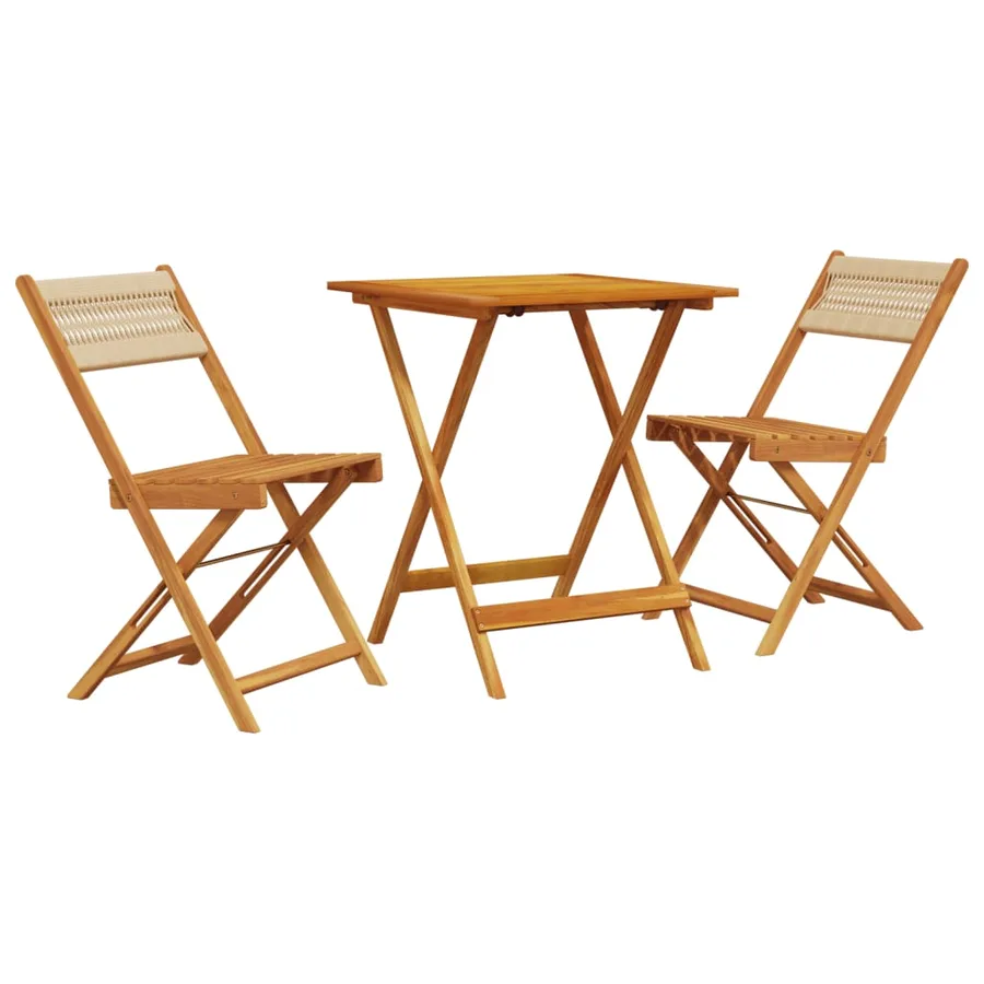 Ensemble de bistro 3 pcs beige polypropylène et bois massif - 2