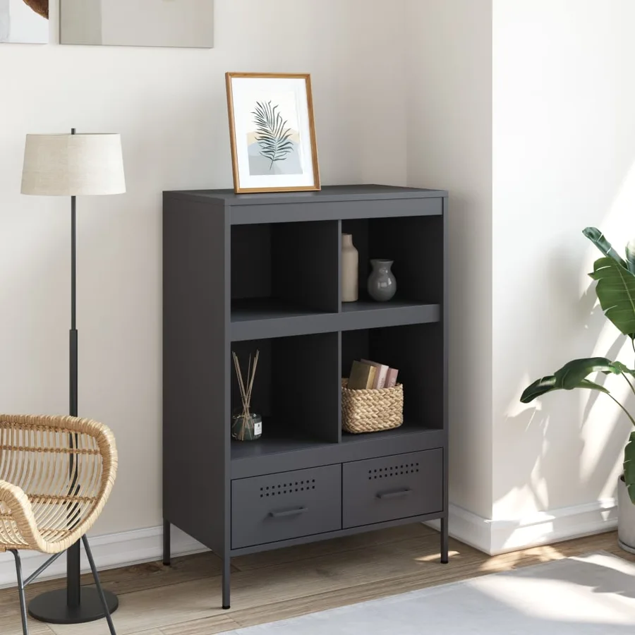 Buffet haut anthracite 68x39x101,5 cm acier - 3