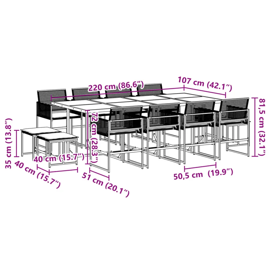 Ensemble à manger de jardin 13 pcs coussins noir résine tressée - 11