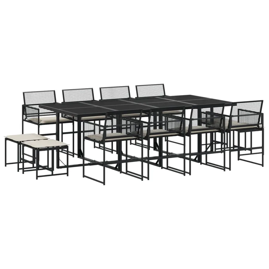 Ensemble à manger de jardin 13 pcs coussins noir résine tressée - 2