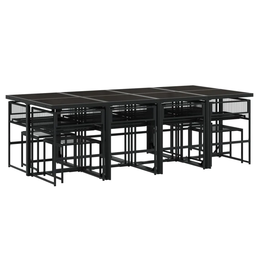 Ensemble à manger de jardin 13 pcs coussins noir résine tressée - 3