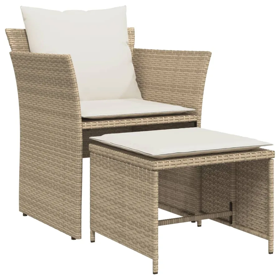 Chaise de jardin avec tabouret beige résine tressée - 2