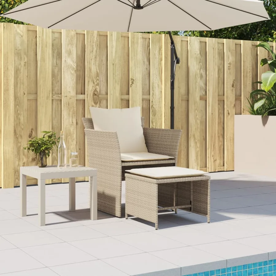 Chaise de jardin avec tabouret beige résine tressée - 3