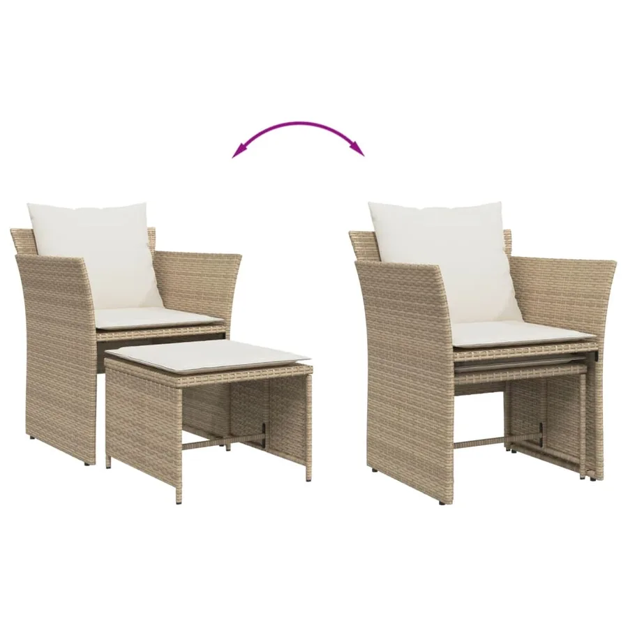 Chaise de jardin avec tabouret beige résine tressée - 8