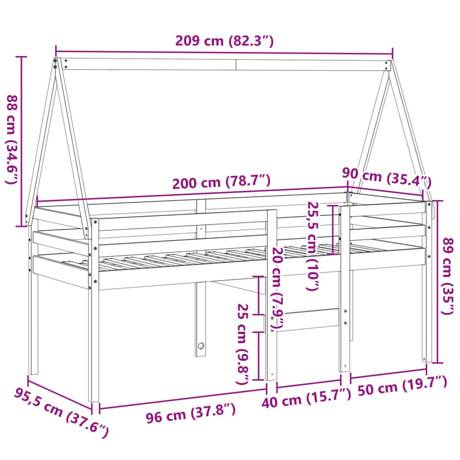 Lit haut sans matelas 80x200 cm bois de pin massif - 12