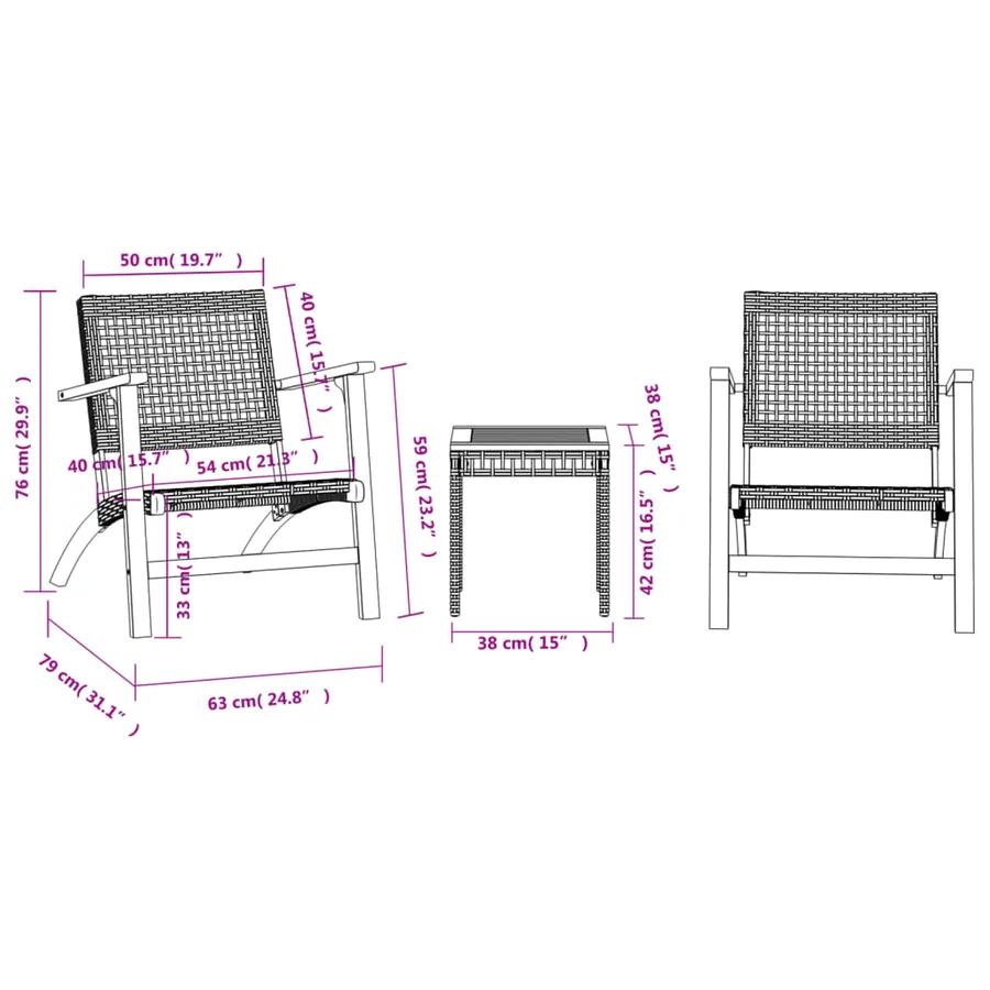 Ensemble de bistro 3 pcs beige résine tressée et bois d'acacia - 10