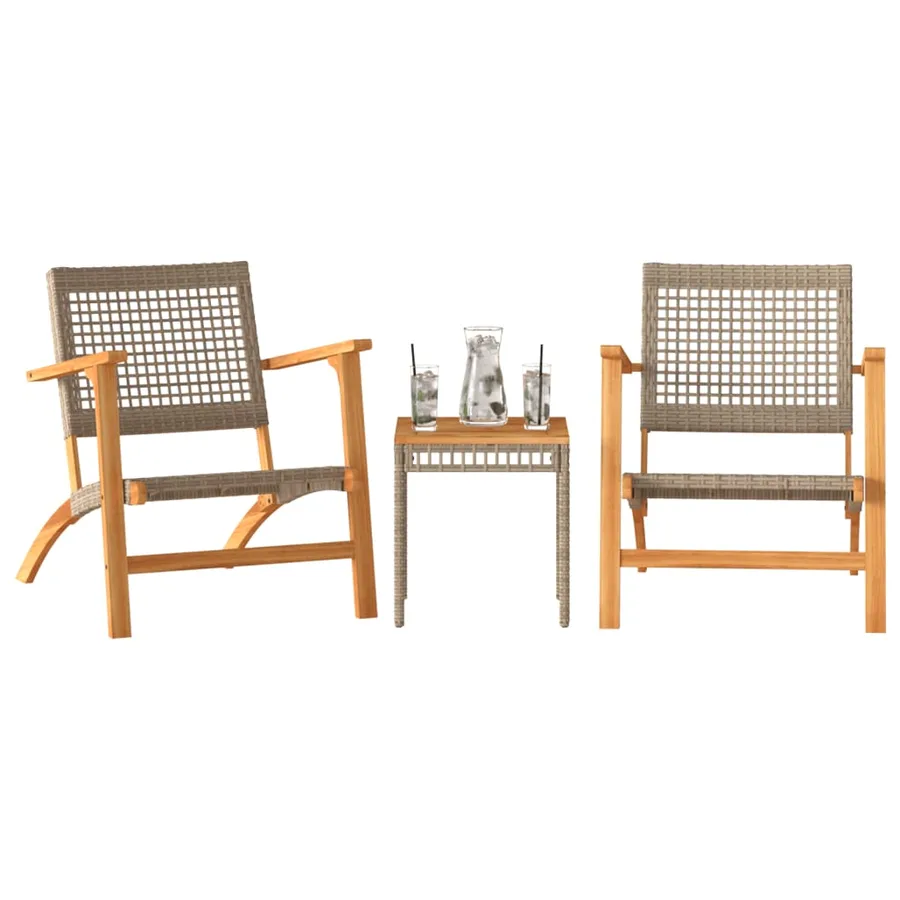 Ensemble de bistro 3 pcs beige résine tressée et bois d'acacia - 3