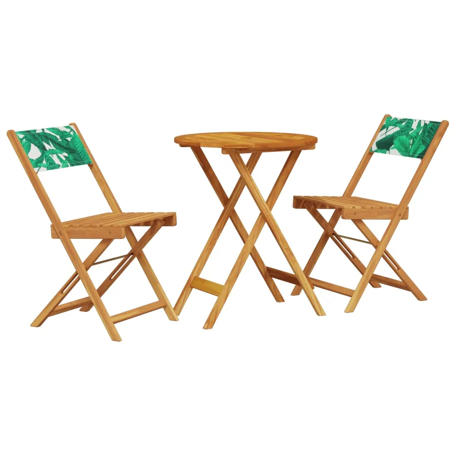 Ensemble de bistro 3 pcs motif de feuilles tissu et bois massif - 2