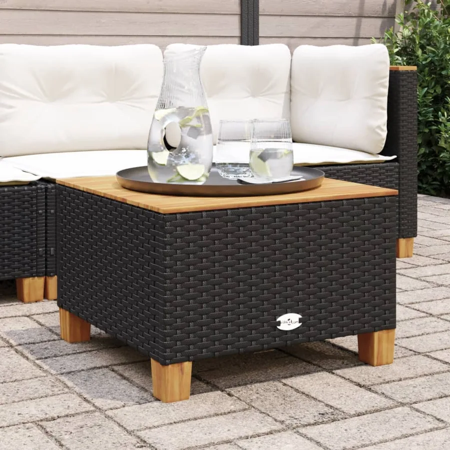 Table de jardin noir 55x55x36 cm résine tressée et bois acacia - 3