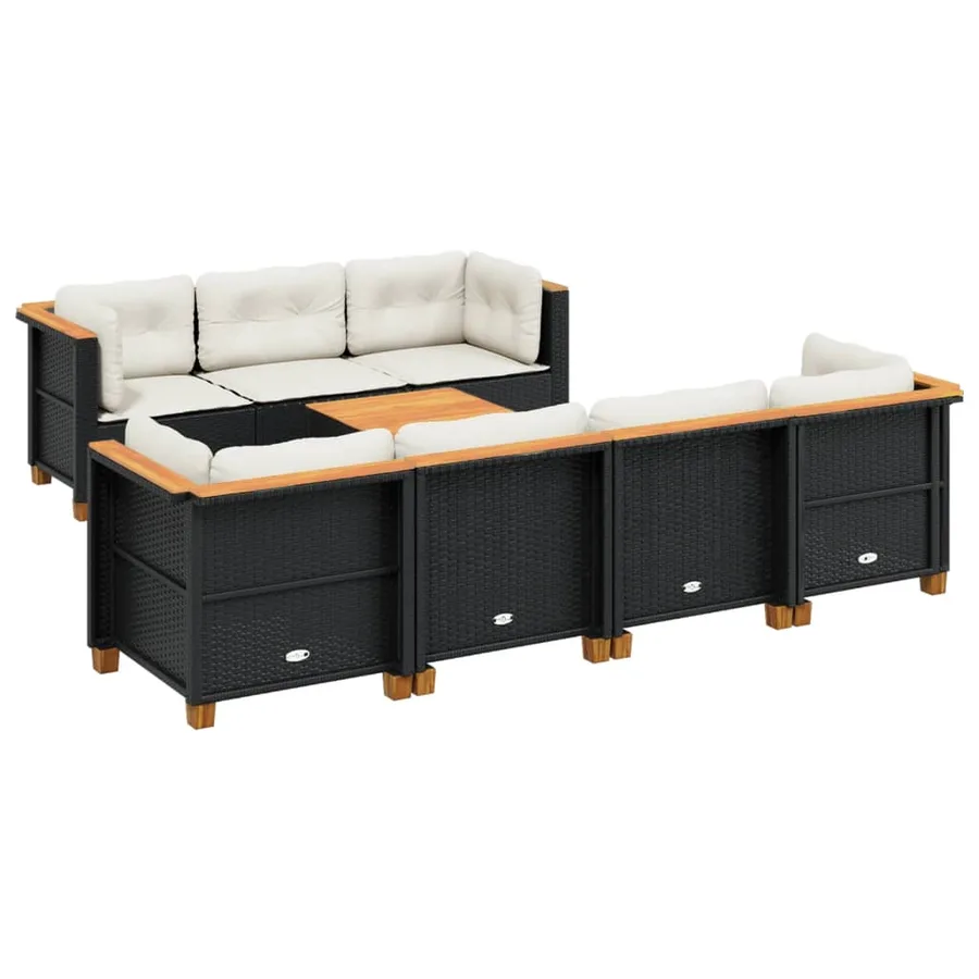 Salon de jardin 8 pcs avec coussins noir résine tressée - 2