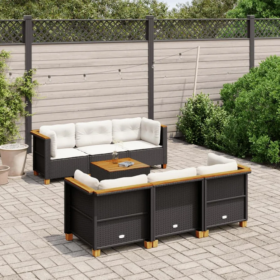 Salon de jardin 7 pcs avec coussins noir résine tressée 63,5 x 63,5 x 62 cm - 64,2 kg