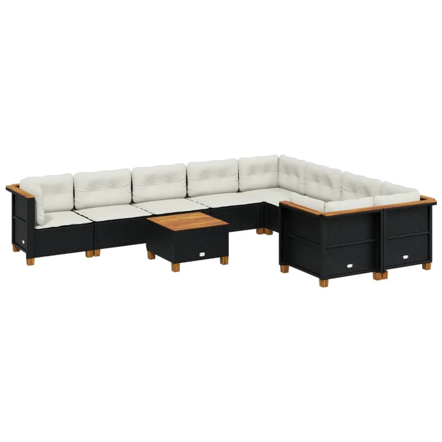 Salon de jardin 10 pcs avec coussins noir résine tressée - 2